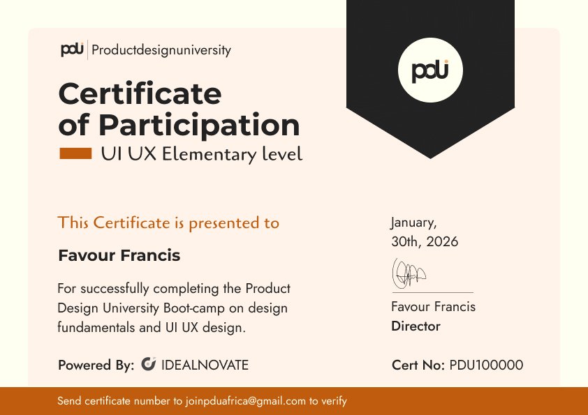 UI/UX Design Certificate Sample